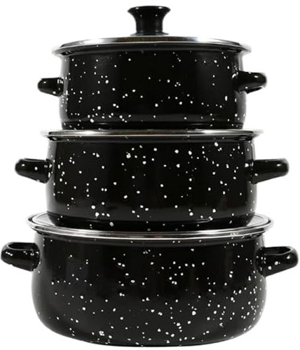 Pot de horno holandés con tapa, 3 piezas/set 3 sartén de hierro fundido enmoamado apilable con rontura de acero inoxidable y manejo dual no esmaltal horno holandés para hornear pan.