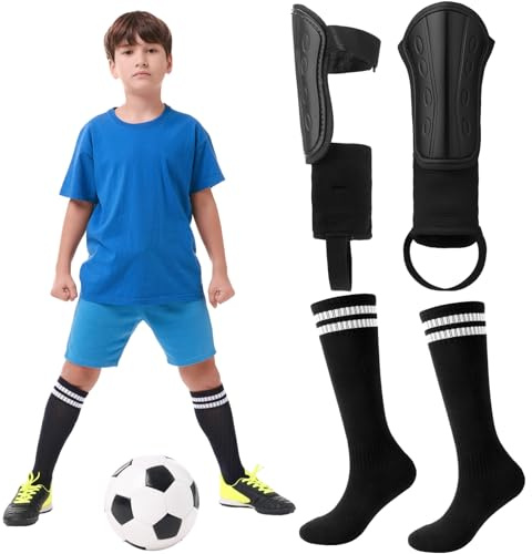 Newofview Schienbeinschoner Kinder Fussball mit Fussball Stutzen Kinder Schienbeinschoner Fußball Shin Pads Fußballsocken für Jungen Mädchen ab 3–7 Jahre