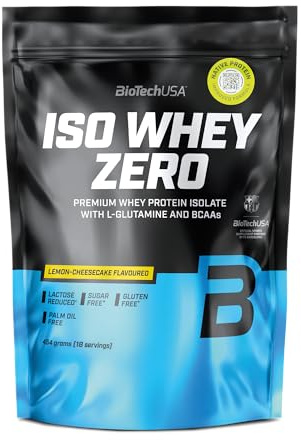 BioTechUSA Iso Whey Zero | Premium Whey Protein Isolate | Grass-Fed | Enzyme-Free | Sugar- and Gluten-free, 454 g, Citroncheesecake | Med BCAA & glutamin | Laktosreducerad, sockerfri, glutenfri | 21 g protein per portion | 454 g, citron cheesecake