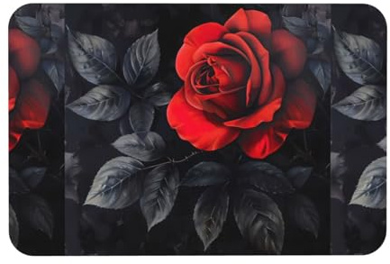 Badematte mit roten Rosen und schwarzen Blättern, Diatomeenerde, Duschmatte, rutschfest, für Badezimmerboden, kompaktes Design, 24 x 40 cm