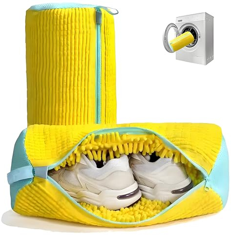 TIMVIEA 2-Pack Shoe Washing Machine Bags 15.4in Heavy Duty Laundry Shoe Bag with Reinforced Edges 360° Deep Clean Anti-Tear for Sneaker, Running Shoes, Bras, Delicates and Toys(Yellow)