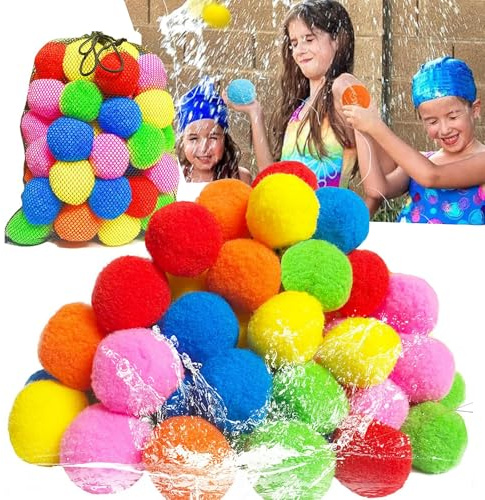 Wiederverwendbare Wasserschwammkugeln, 60 PCs nachfüllbare Wasserballons, Weiche Soaker -Schwammbälle, Water Games Toys Schwamm Soaker Ball, sicher, keine Reinigung (60pcs)