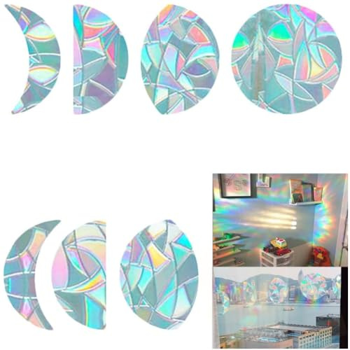 GORGECRAFT 14pz Calcomanías de Luna para Ventana Arcoíris para Puertas Corredizas de Plástico Impermeables Reutilizables Estáticas Prismáticas No Adhesivas Atrapasoles Proteger Aves de Colisiones