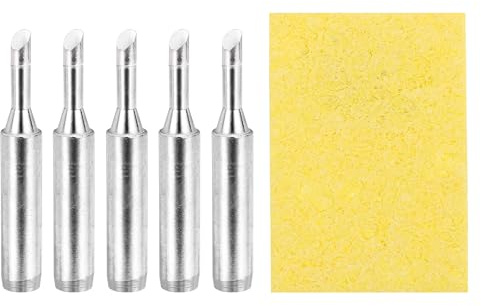 sourcing map Pack of 5 900M Solder Tips Internally Heated Soldering Tips with Cleaning Sponge Pad Replacement Welding Accessories Kit for Electrical Solder Station Tip (900M-T-3C)