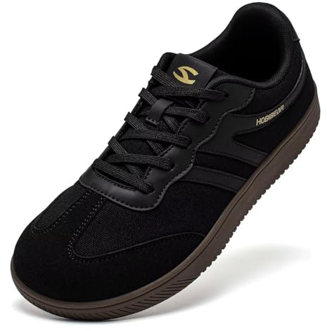 HOBIBEAR Barefoot Shoes Wide Casual Lace Up Retro Fashion Sneakers for Women Men(All Black, UK 7)