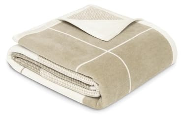 Ibena Amalfi Decke 150x200 cm - Baumwollmix weich, warm & waschbar, Kuscheldecke beige Karo
