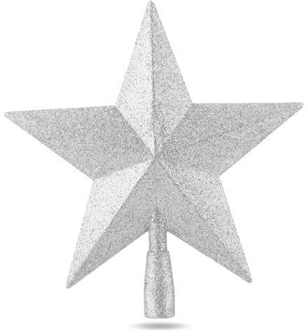 Stern Silber Christbaumspitze Baumspitze Spitze Aufstecker für Tannenbaum Tannenbaumspitze Weihnachtsbaum Weihnachten (Stern-Voll-Silber)