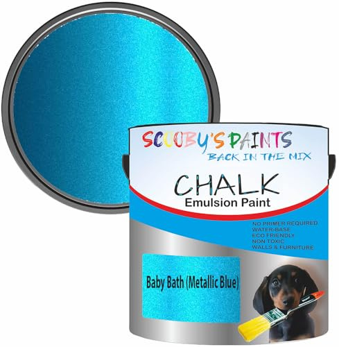 Scooby's Paints Chalk Emulsion Paint, Water-Based, No Primer Required, 250ml, For Walls and Furniture (Baby Bath (Metallic Blue))