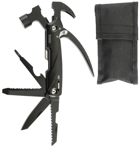 Semptec Urban Survival Technology Multitool mit Säge: 12in1 Multitool-Mini-Hammer, Camping-Zubehör, inkl. Nylonhülle (Camping Werkzeug, Taschenwerkzeug, Nägel)