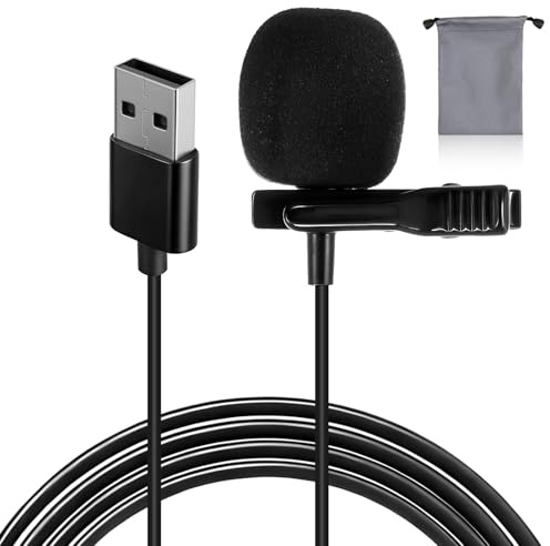 Kioylmo Micrófono Solapa USB, 1.5M Lavalier USB, Mini Micrófono para Dictado Voz Grabación Podcasting Gaming, Microphone Compatible con Portátiles, Ordenadores Plug y Play