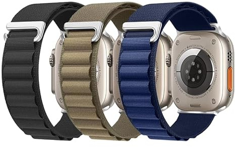 3-pack Alpine Loop-armband kompatibla med Apple Watch Ultra 3 2 1, SE, Series 11, 10, 9, 8, 7, 6, 5, 4, 3, 2, 1, 49 mm-38 mm, sport, ersättningsband för män och kvinnor, 44mm/45mm/46mm/49mm/42mm