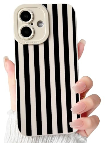 NITITOP Cover per iPhone 17 Motivo Strisce Verticali, Bianco Nero | per Donne Ragazze Femminile, Estetica Stripes, Disegni Striped, Protezione Fotocamera Antiurto, Silicone Morbido e Resistente