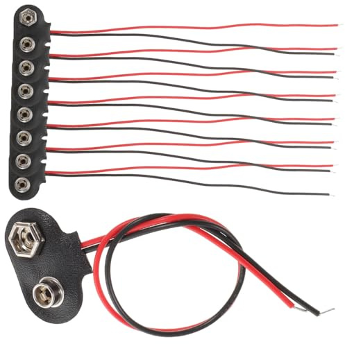 Alipis Conector de Batería Tipo T para 9v Cable de 6 CM Carcasa de Cuero Sintético y Componentes de Hierro Pack de 50 Unidades Clip de Batería para Proyectos Electrónicos y Portapilas