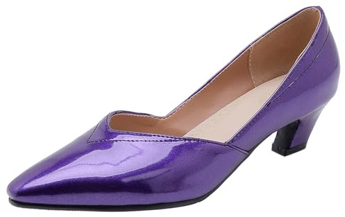 Lizoleor Scarpe Donna Tacco Gattino Tacco Medio Punta Quadrata Senza Chiusura Business Eleganti Moda Vernice Solid Sweet Viola Numero 43 EU/45CN