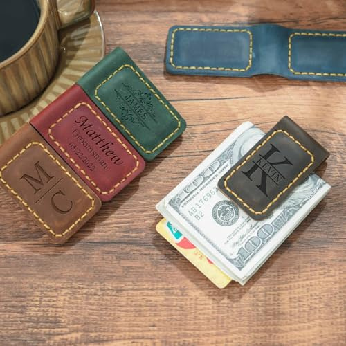 Personalisierte Magnetische Geldklammer, Individuell Gravierter Name, Handgenähte Ledergeldbörse, Minimalistisches Geschenk, Tragbare Reisebrieftasche Für Männer, Vater, Großvater