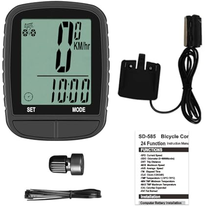 Alomejor Compteur de Vitesse de Vélo sans Fil avec Réveil Automatique rétroéclairé, Compteur Kilométrique de Cycle ABS pour Les Cyclistes Amateurs de Sports de Plein Air (585 Noir Filaire)