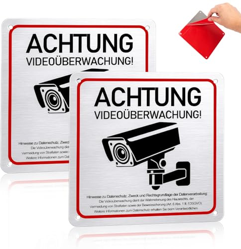 Señal de videovigilancia de 15 x 15 cm, pegatinas de videovigilancia para exteriores, autoadhesivas, señales de advertencia para el hogar, jardín y tienda, aluminio duradero, 2 unidades (A)