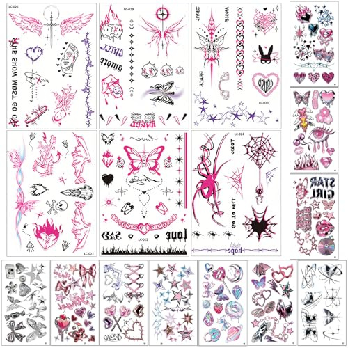 Qpout 16 Hojas Y2k Tatuajes Temporales Realistas, Impermeable Sexy Barriga Busto Cintura Cintura Espalda Tatuajes de Arte Corporal Falso Pegatinas Para Mujeres Chicas Despedida de Soltera