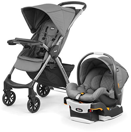 Chicco Mini Bravo Plus Travel System, Mini Bravo Plus Stroller with KeyFit 30 Infant Car Seat and Base, Slate/Grey