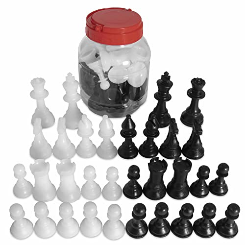 Standard Staunton Schachmann-Eimer, 8,9 cm hoch, komplettes Set mit 32 schwarzen und weißen Schachfiguren, ersetzt alte oder verlorene Teile, solides, gegossenes Kunststoff-Set in praktischer