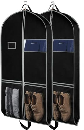 Zilink Garment Bags Suit Bag for Travel and Storage 43 inches Gusseted Suit Cover Protector for Closet with 2 Large Pockets and 2 Carry Handles for Suit Coat, Dress, Set of 2