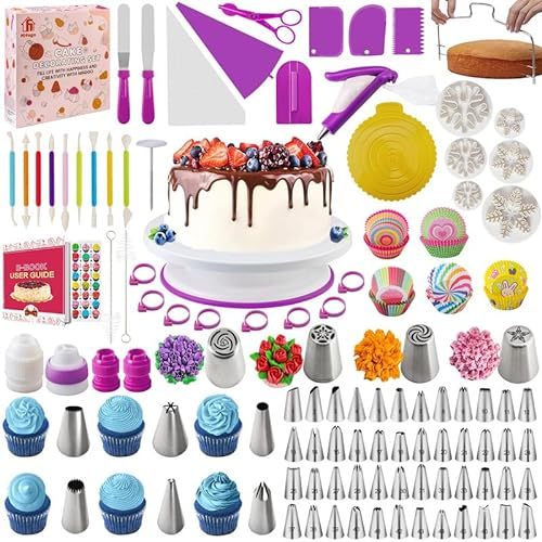 Nifogo Kit Patisserie Douille Patisserie 301 Pièces, Accessoire Patisserie, Plateau Tournant Gateau, Poche a Douille, Caissettes Cupcake
