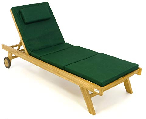 Nexos Trading DIVERO klappbare Sonnenliege Gibraltar aus unbehandeltem Teakholz mit Auflage (grün)