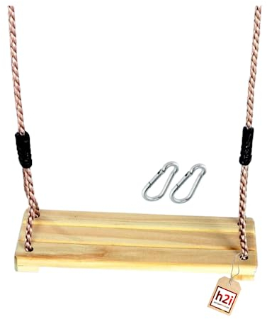 h2i Holzschaukel für Kinder und Kleinkinder | robuste Kinderschaukel mit höhenverstellbaren Seilen | Indoor & Outdoor Schaukel | Schaukelsitz 45 x 18 cm