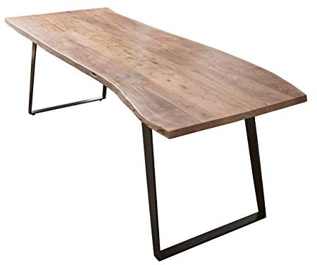 SAM Esszimmertisch 200x100 cm Havanna, Baumkantentisch naturfarben, Akazienholz massiv, schräges U-Gestell Metall schwarz