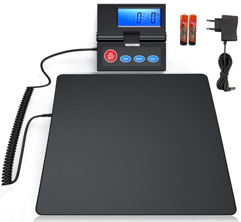 Nilpferd Paketwaage PostwaagePlattformwaage Bis 50kg|D=2g,Briefwaage mit klappbarem externes LCD Wand Display, Netzkabel oder Batterien (im Lieferumfang enthalten) (Schwarz1)