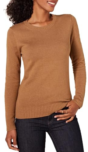 Amazon Essentials Damen Pullover Mit Rundhalsausschnitt Aus 100 % Baumwolle (Erhältlich In Übergröße), Kamelbraun Meliert, S