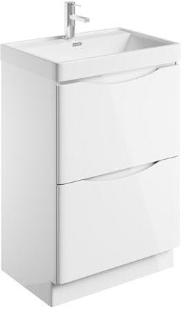 Go Bathrooms Eaton 600mm Floor Standing White Vanity Unit Includes Resin Basin Gloss Finish Bathroom Furniture Storage Sink Unit