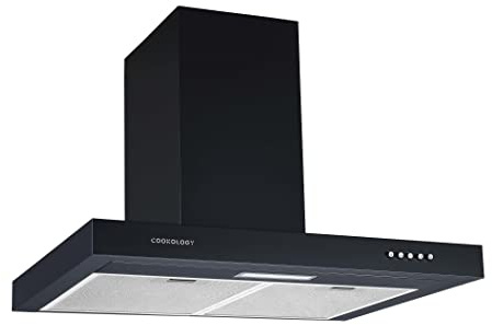 Cookology 60cm Chimney Cooker Hood - 314.2 m³/h Air Flow - Black | A Energy Rated - LED Light - 3 Speeds - Wall Mounted Extractor Fan