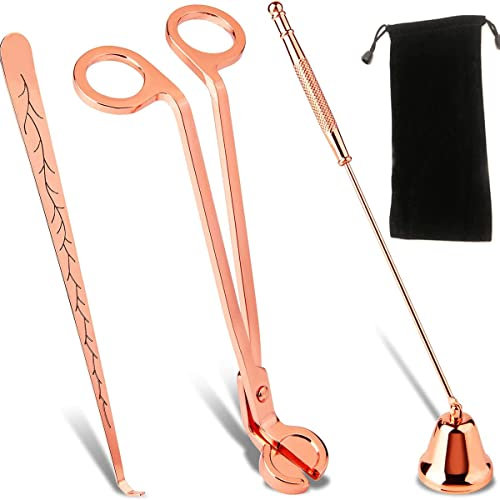 QeeHeng 3PCS Ensemble d’Accessoires de Bougie, Bougie Wick Trimmer Bouchon de Bougie, Coupe-Accessoire de Bougie, kit de Soins de Bougie - Bougie Pack Inoxydable pour Mariage(Rose)