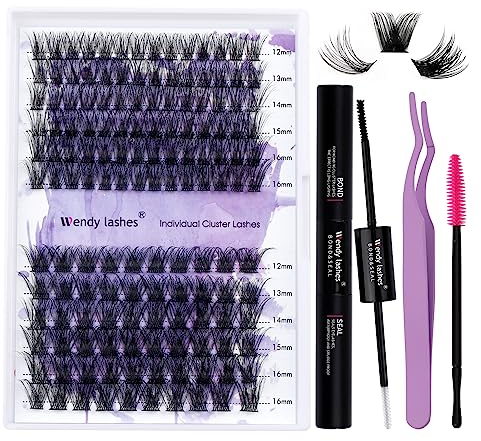 Ciglia Finte Ciuffetti Kit Lash Extension D Curl 0.07mm C3+C9 Cluster Lashes Mix12-16mm Estensioni Ciglia Individuali Naturale WENDY LASHES(C3+C9-D-DIY)