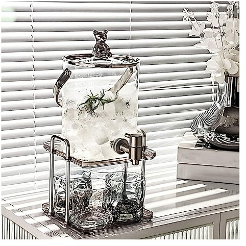 WYJRO Getränkespender,Glaskaraffe,Glaskrug Mit Zapfhahn Aus Edelstahl Und Basis Aus,Wasserspender Saftspender Limonadenspender Glasbehälter Für Getränke,Silver b,3L