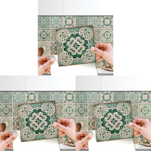 WALPLUS 15cm(6) 24 pcs Tile Stickers Vintage Green Antique AzulejoPeel and Stick Backsplash Self- Adhesive Decal Vinyl Home Decors DIY Splashback Spring Easter Decoration Tile Paint Stick on Tiles