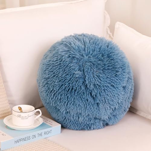 Viusneun Kissen, Weiche Ball Dekokissen Plüsch Runde Wurfkissen 40cm Flauschiger Sofakissen für Wohnung Zimmer Sofa Couch Bett (Blau)