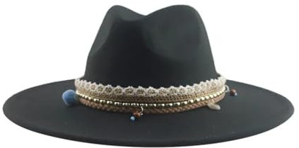 FULUJIDI Fedora Trilby Filzhut Hut Hüte Für Frauen Hüte Für Männer Hut Breite Krempe Solid Casual Band Filz Hut 56-58Cm Schwarz