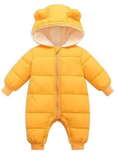 SRTUMEY Neonato Un Pezzo Intero Lunghezza Del Pavimento Del Bambino Ragazza Ragazzo Manica Lunga Con Cappuccio Piumino Cotone 1 Pagliaccetto Con Pile Extra per 0 a 18 Mesi Pagliaccetto Bambino