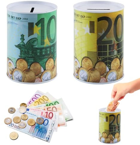 FairyPeach Tirelire Euro 2Pcs, 11x7.5 cm, Ne s'Ouvre Pas, 100/200 Billet, Metal, Grande Money Saving Box, Cadeau Créatif
