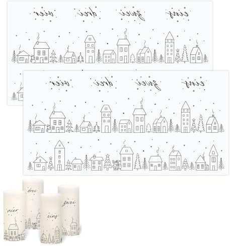 BETESSIN Kerzentattoos Weihnachten - 2 Bögen Kerzen Folie mit Zahlen 1-4, Haus- und Weihnachtsbaum-Motiven - Wasserschiebefolie Kerzen Tattoo für Adventskerzen und Keramik