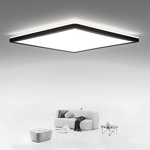 Epochglo LED Deckenleuchte Flach, Ultra Dünn, IP54 Wasserdicht Deckenlampe Panel für Badezimmer, Flur, Keller, Küche – 15 W, 1800 lm, 4000 K, Schwarzes, Eckig, 22 cm