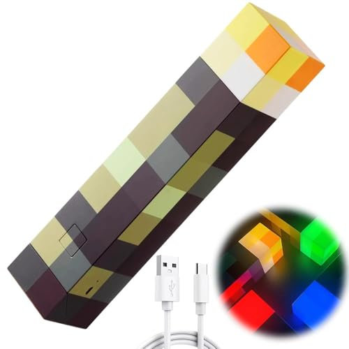 Lampada da Parete Torcia 4 Colori, Ricaricabile, USB per Lampada da Comodino, Lampada mini Craft, LED Mine-craft a Mano/Montaggio a Parete, cameretta dei bambini, soggiorno, gaming, studio, camera