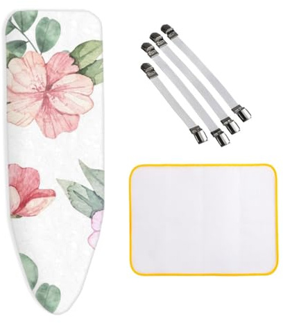 ZJBKX Ironing Board Cover XXL, 125x45cm Ironing Board Cover for Steam Irons, Drawstring Tightening Easy Fit, 4 Clips Protective Scorch Mesh Cloth