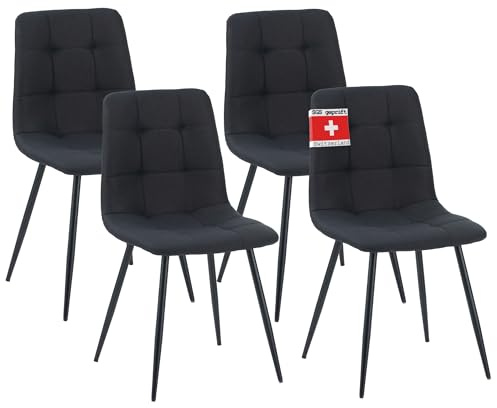 ALBATROS Esszimmerstuhl Bora mit Stoff Bezug, 4er Set Schwarz, stilvolles Vintage Design, belastbar mit 110Kg, Polsterstuhl - Moderner Küchenstuhl, Stuhl Esszimmer oder Esstisch Stuhl