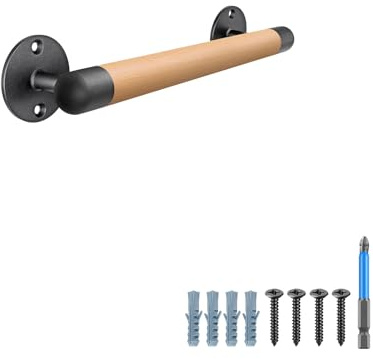 SELEWARE Handlauf Holz Innen Treppenhandlauf - 38cm Handläufe Schwarz Holzhandlauf Rund Treppengeländer Barrierefreier Treppenhaus-Haltegriff für ältere Menschen Rutschfester Handläufer