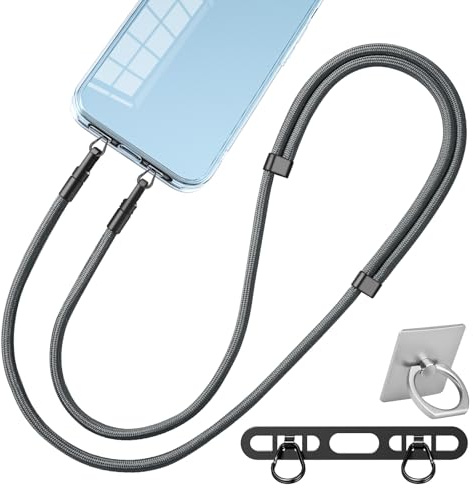 Marveleese Cadena universal para teléfono móvil, adecuada para todos los smartphones con 1 parche universal, correa para teléfono móvil combinable con cualquier funda, ajustable y extraíble (gris)