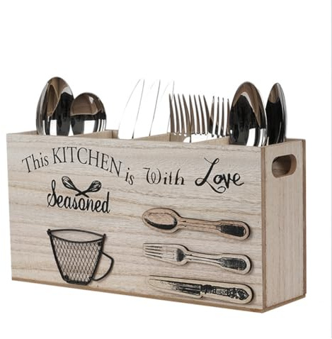 Surluoen Spoons Silverware Wooden Cutlery Box Utensil Storage Holder Flatware Kitchen Counter for Kitchen and Home A