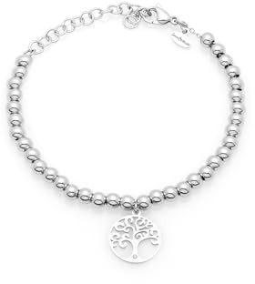 Bracelet Arbre de Vie pour Femme et Homme en Acier Inoxydable, Bracelet à Perles de 5 mm Réglable 16 + 5 cm – Symbole de Force, de Croissance et de Connexion – Idée Cadeau Significative et Élégante